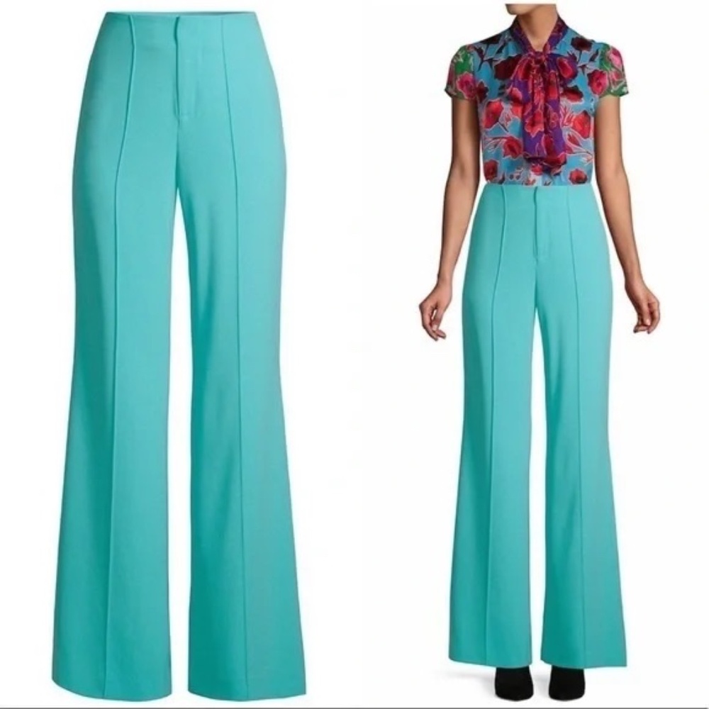 NWT Alice + Olivia Dylan Size 6 High Waisted Wide Leg Pant in Bluebird Flare
